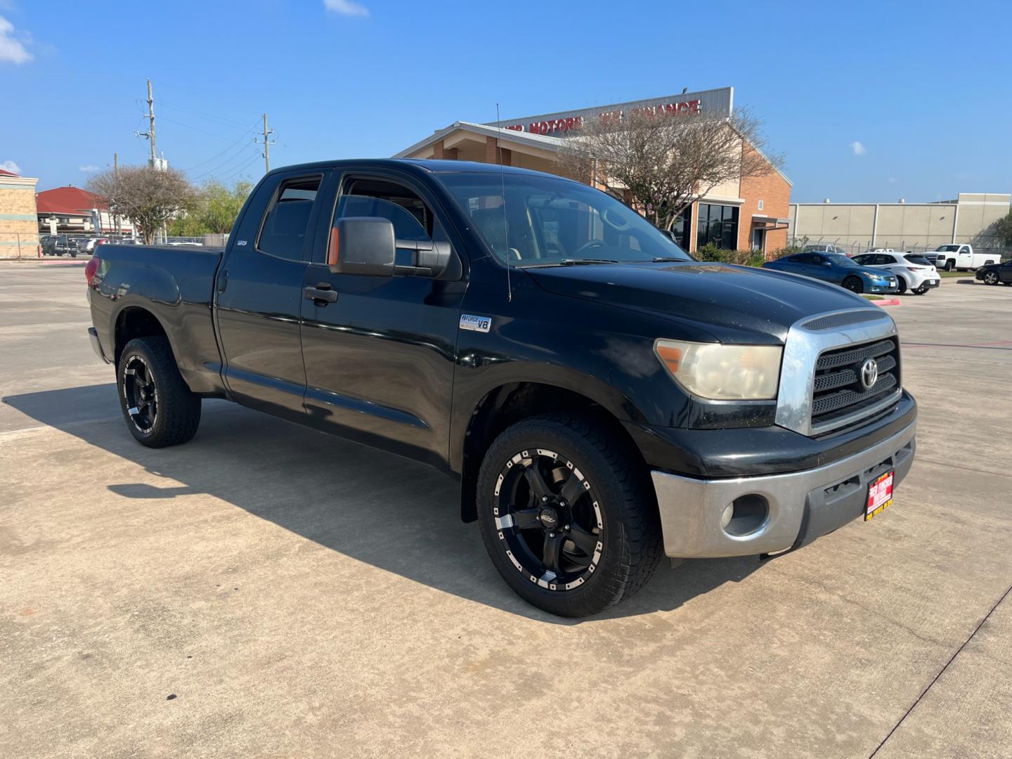 2008 Black /TAN Toyota Tundra SR5 Double Cab 5.7L 2WD (5TFRV54128X) with an 5.7L V8 DOHC 32V engine, 6-Speed Automatic Overdrive transmission, located at 14700 Tomball Parkway 249, Houston, TX, 77086, (281) 444-2200, 29.928619, -95.504074 - Photo#0