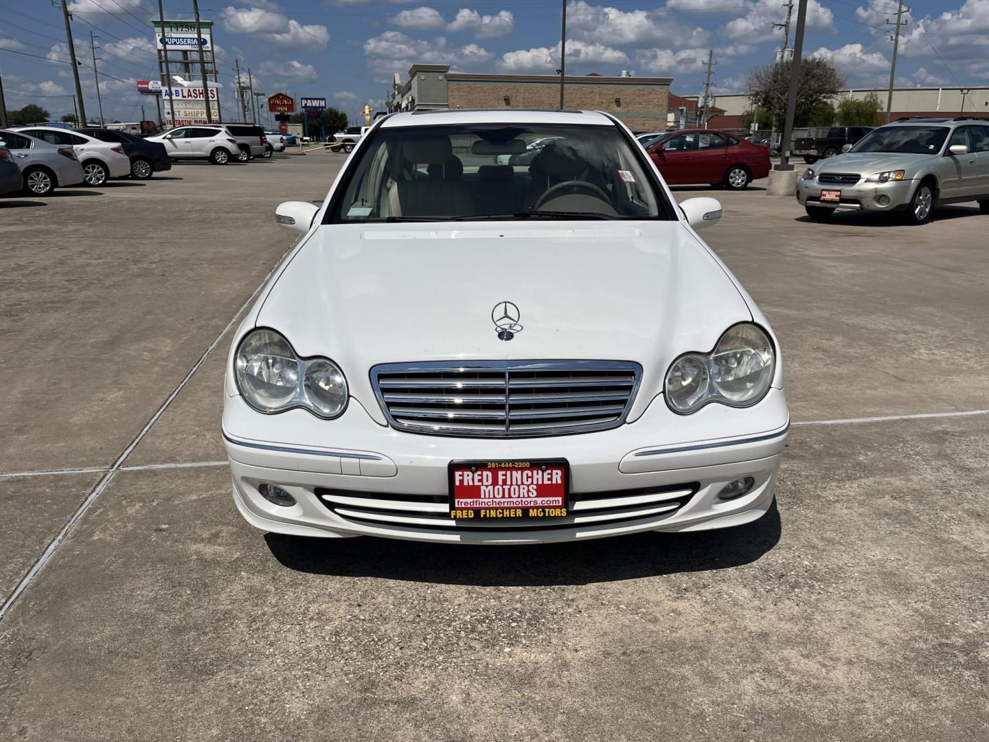 2005 white /TAN Mercedes-Benz C-Class C320 Sport Sedan (WDBRF64J05F) with an 3.2L V6 SOHC 18V engine, 5-Speed Automatic Overdrive transmission, located at 14700 Tomball Parkway 249, Houston, TX, 77086, (281) 444-2200, 29.928619, -95.504074 - Photo#1